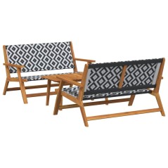 vidaXL Sedie da Giardino con Tavolo, Set di 3 Pezzi, Nero e Bianco, Legno Massello di Acacia