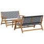 vidaXL Sedie da Giardino con Tavolo, Set di 3 Pezzi, Nero e Bianco, Legno Massello di Acacia