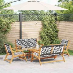 vidaXL Set di Sedie e Panchina da Giardino in Legno di Acacia Bianco e Nero da 5 Pezzi