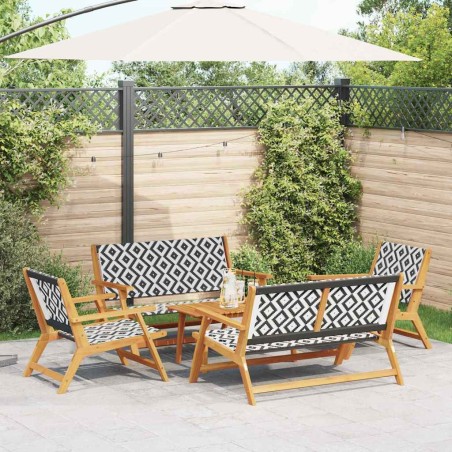 vidaXL Set di Sedie e Panchina da Giardino in Legno di Acacia Bianco e Nero da 5 Pezzi