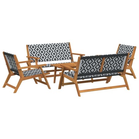vidaXL Set di Sedie e Panchina da Giardino in Legno di Acacia Bianco e Nero da 5 Pezzi