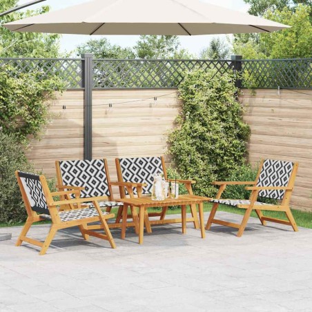vidaXL Set di Sedie da Giardino con Tavolo - 5 Pezzi, Nero e Bianco, Legno Massello di Acacia