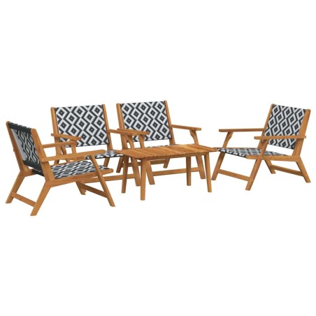 vidaXL Set di Sedie da Giardino con Tavolo - 5 Pezzi, Nero e Bianco, Legno Massello di Acacia