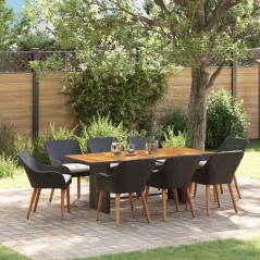 vidaXL Set da Pranzo da Giardino 9 Pezzi Nero in Rattan Sintetico