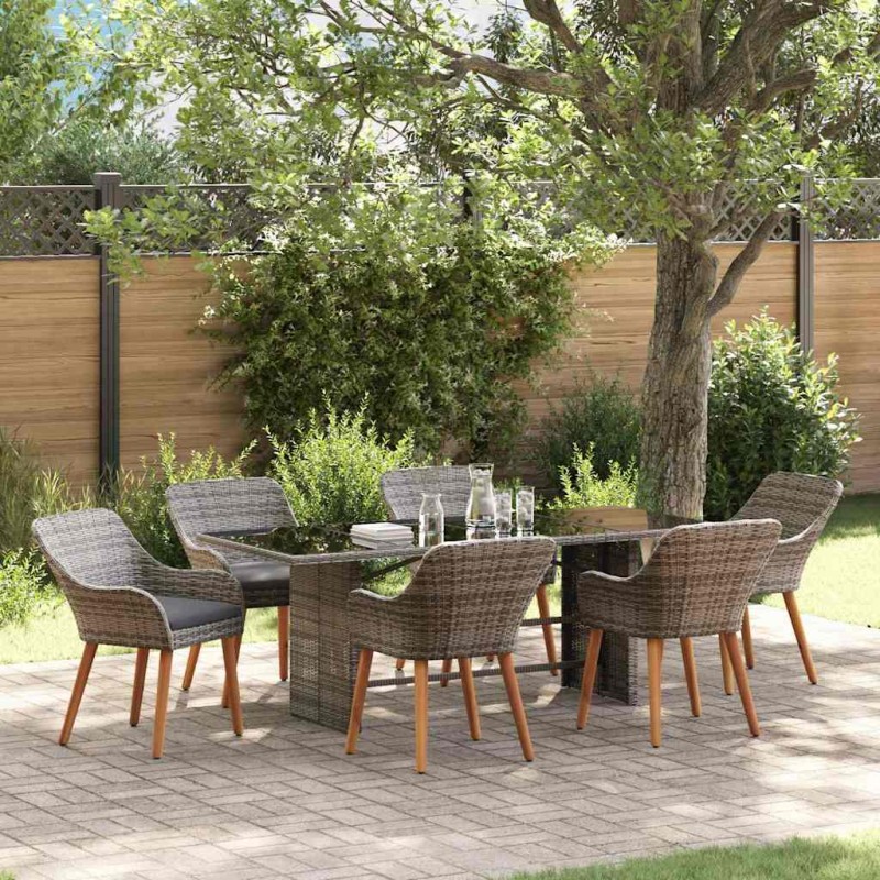 vidaXL Set da Pranzo da Giardino 7 Pezzi in Rattan Sintetico Grigio vidaXL Set da Pranzo da Giardino 7 Pezzi in Rattan Sintetico Grigio