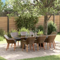 vidaXL Set da pranzo da giardino in 9 pezzi grigio in polyrattan