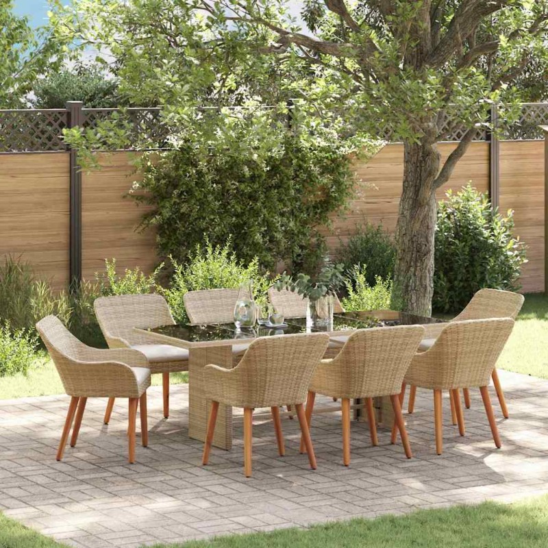 vidaXL Set da Pranzo da Giardino 9 Pezzi Beige in Polyrattan vidaXL Set da Pranzo da Giardino 9 Pezzi Beige in Polyrattan