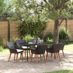 vidaXL Set da pranzo da giardino 7 pezzi in rattan sintetico nero