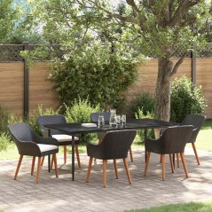 vidaXL Set da pranzo per il giardino 7 pezzi nero in poly rattan