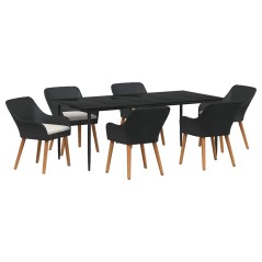 vidaXL Set da pranzo per il giardino 7 pezzi nero in poly rattan