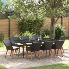 vidaXL Set da Pranzo da Giardino 9 Pezzi in Rattan Sintetico Nero