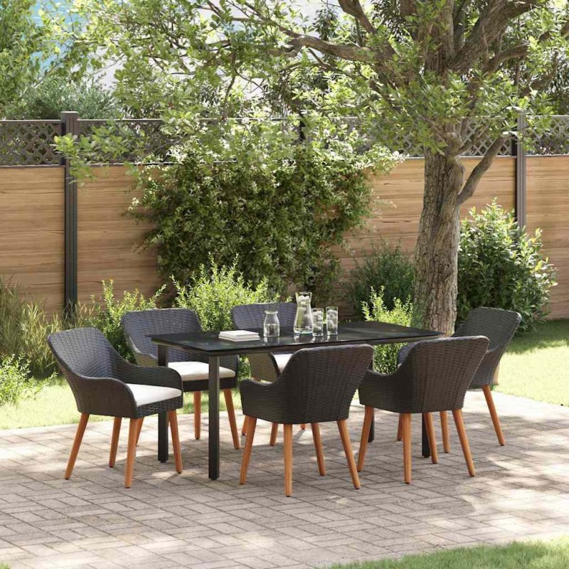 vidaXL Set da pranzo da giardino 7 pezzi nero in polyrattan