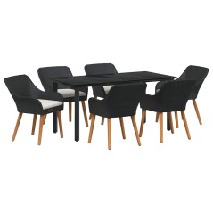 vidaXL Set da pranzo da giardino 7 pezzi nero in polyrattan