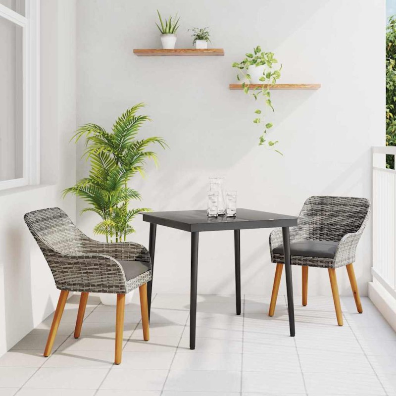 vidaXL Set da Pranzo da Giardino 3 Pezzi Grigio in Polyrattan vidaXL Set da Pranzo da Giardino 3 Pezzi Grigio in Polyrattan