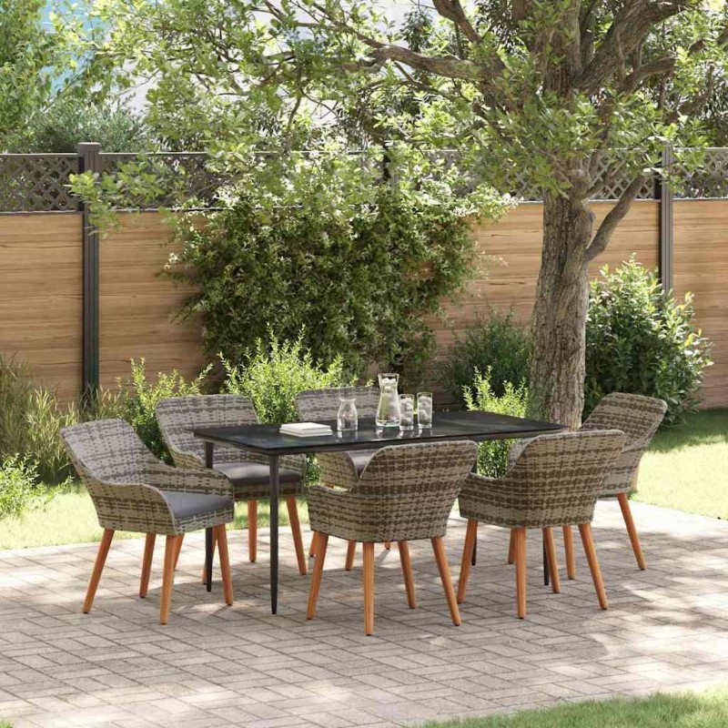 vidaXL Set da pranzo da giardino 7 pezzi grigio in rattan sintetico