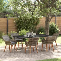 vidaXL Set da Pranzo da Giardino 7 Pezzi Grigio in Rattan Sintetico