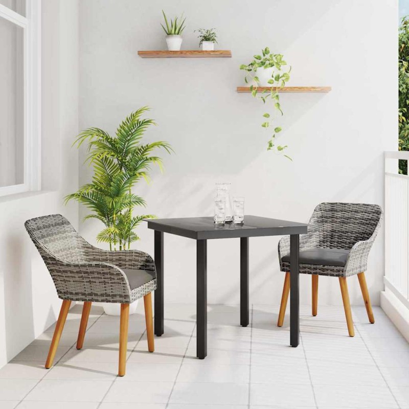vidaXL Set da Pranzo da Giardino 3 Pezzi Grigio in Rattan Sintetico vidaXL Set da Pranzo da Giardino 3 Pezzi Grigio in Rattan Sintetico