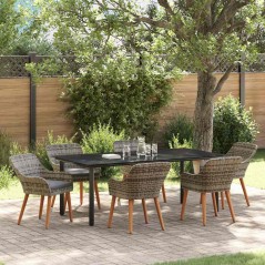 vidaXL Set da Pranzo da Giardino 7 Pezzi Grigio in Polyrattan