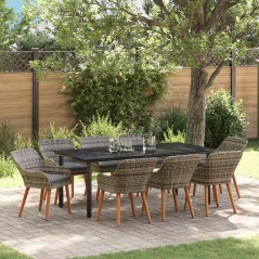 vidaXL Set da Pranzo Giardino 9 Pezzi Grigio in Polyrattan