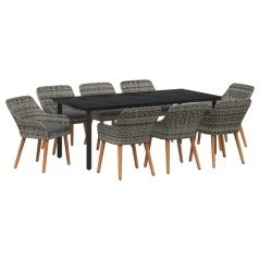 vidaXL Set da Pranzo Giardino 9 Pezzi Grigio in Polyrattan