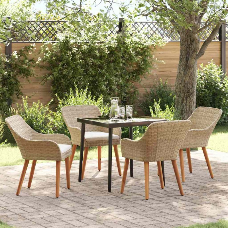 vidaXL Set da pranzo per il giardino 5 pezzi Beige in polirattan vidaXL Set da pranzo per il giardino 5 pezzi Beige in polirattan