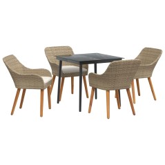 vidaXL Set da pranzo per il giardino 5 pezzi Beige in polirattan
