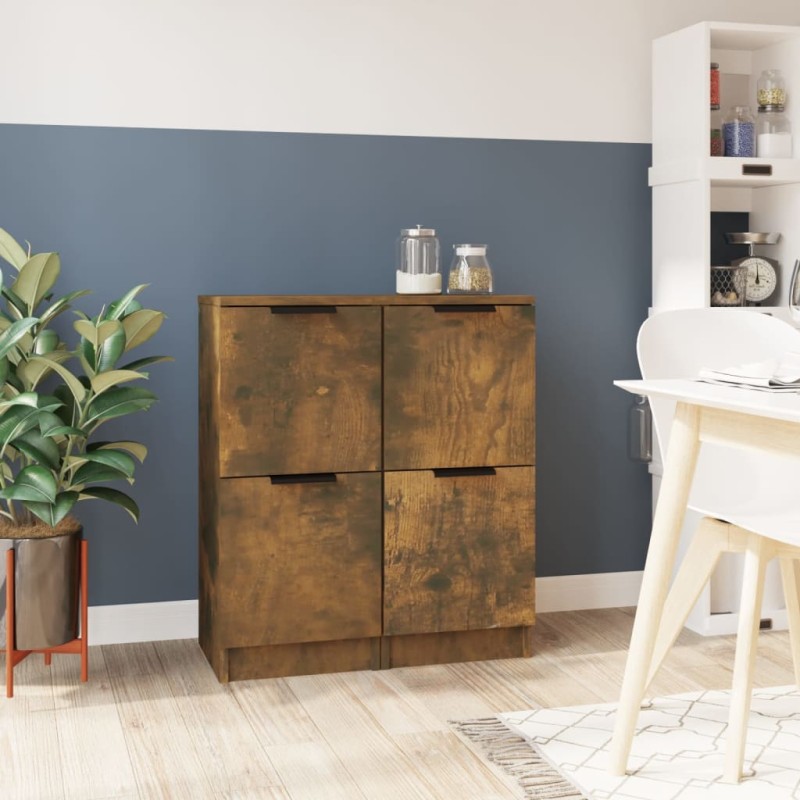 Credenze 2 pz Rovere Fumo 30x30x70 cm in Legno Multistrato Credenze 2 pz Rovere Fumo 30x30x70 cm in Legno Multistrato