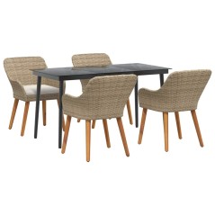 vidaXL Set da pranzo da giardino 5 pezzi beige in polirattan