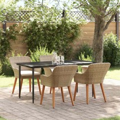 vidaXL Set da pranzo da giardino 5 pezzi in polirattan beige