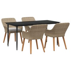vidaXL Set da pranzo da giardino 5 pezzi in polirattan beige