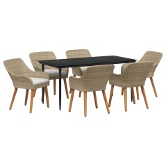 vidaXL Set da pranzo da giardino 7 pezzi beige in rattan sintetico