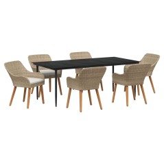 vidaXL Set da Pranzo da Giardino 7 Pezzi Beige in Polyrattan