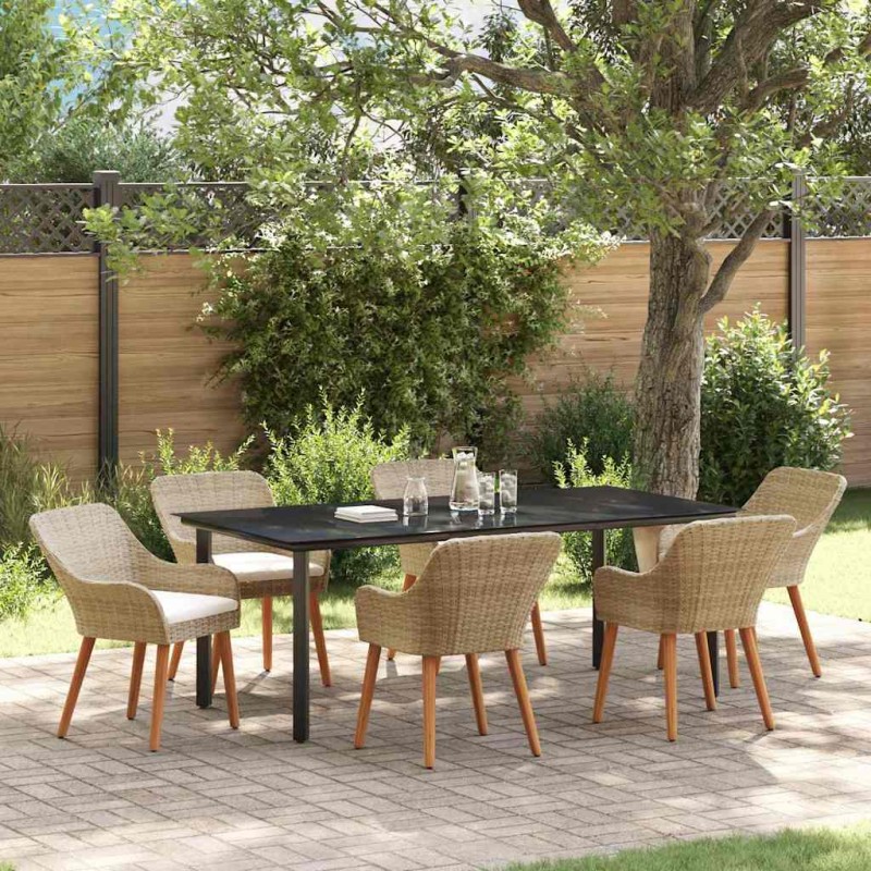 vidaXL Set da pranzo da giardino 7 pezzi beige in rattan sintetico vidaXL Set da pranzo da giardino 7 pezzi beige in rattan sintetico
