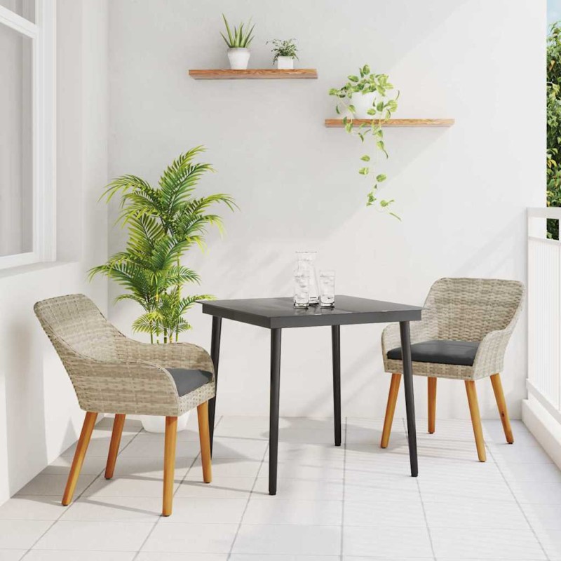 vidaXL Set da pranzo 3 pcs Grigio chiaro e nero 80 cm x 80 cm vidaXL Set da pranzo 3 pcs Grigio chiaro e nero 80 cm x 80 cm