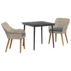 vidaXL Set da pranzo 3 pcs Grigio chiaro e nero 80 cm x 80 cm