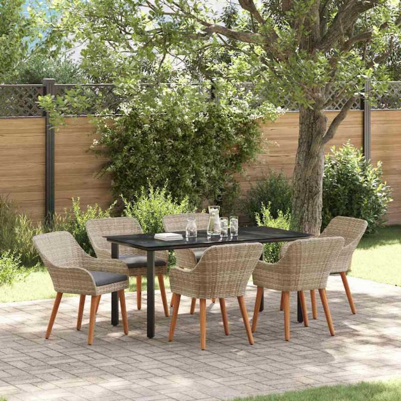 vidaXL Set da pranzo 7 pcs Grigio chiaro e nero 160 x 80 x 74 cm vidaXL Set da pranzo 7 pcs Grigio chiaro e nero 160 x 80 x 74 cm