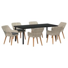 vidaXL Set da pranzo 7 pcs Grigio chiaro e nero 200x100x74 cm