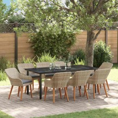 vidaXL Set da pranzo 9 pcs Grigio chiaro e nero 200x100x74 cm