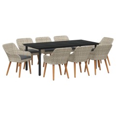 vidaXL Set da pranzo 9 pcs Grigio chiaro e nero 200x100x74 cm