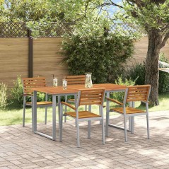 vidaXL Set da Pranzo da Giardino 5 Pezzi in Legno Massello di Acacia e Metallo
