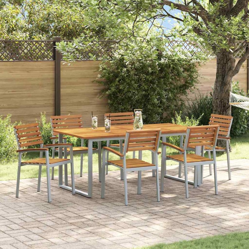 vidaXL Set da pranzo da giardino 7 pezzi in legno massello di acacia e metallo vidaXL Set da pranzo da giardino 7 pezzi in legno massello di acacia e metallo