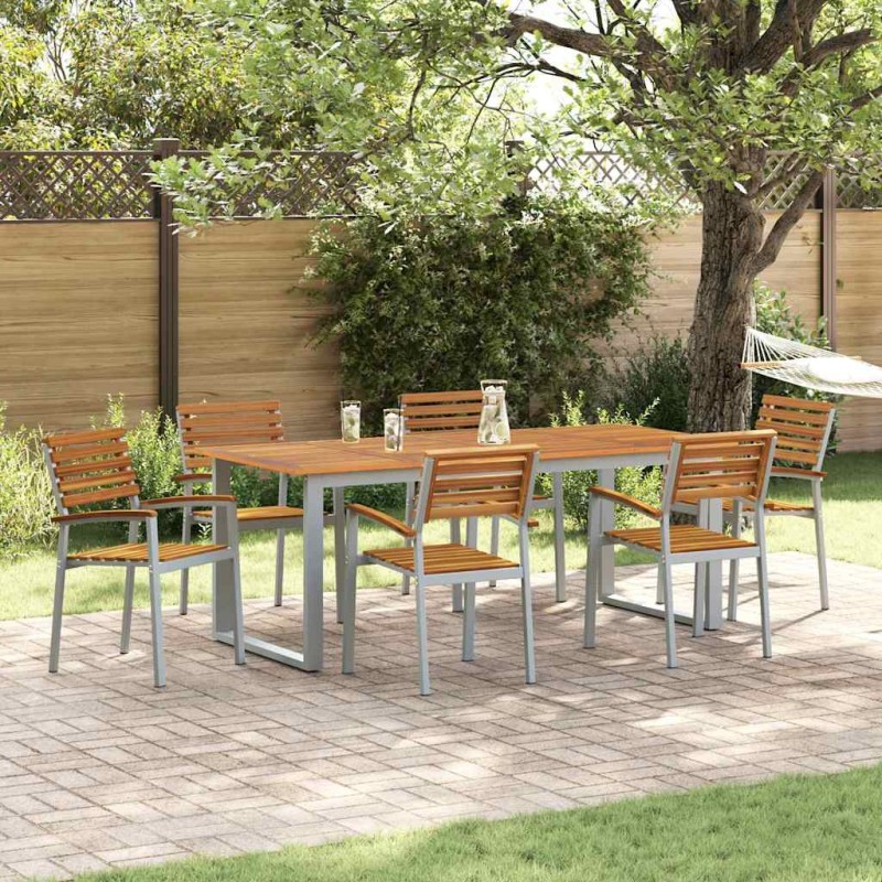 vidaXL Set da pranzo da giardino 7 pezzi in legno massello di acacia e metallo vidaXL Set da pranzo da giardino 7 pezzi in legno massello di acacia e metallo