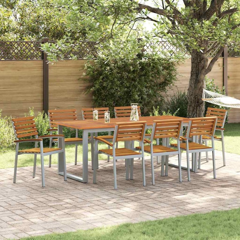 vidaXL Set da Pranzo da Giardino 9 Pezzi in Legno Massello di Acacia e Metallo vidaXL Set da Pranzo da Giardino 9 Pezzi in Legno Massello di Acacia e Metallo