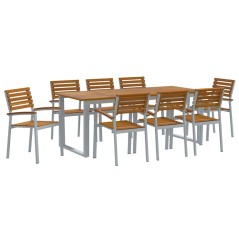 vidaXL Set da Pranzo da Giardino 9 Pezzi in Legno Massello di Acacia e Metallo