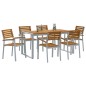 vidaXL Set da Pranzo da 7 Pezzi in Legno Massello di Acacia e Metallo