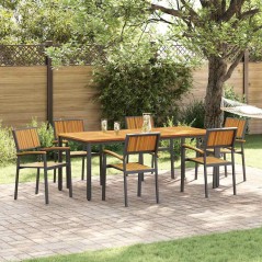 vidaXL Sedia da Giardino impilabile 6 pz Nero Acciaio e Legno Massello di Acacia