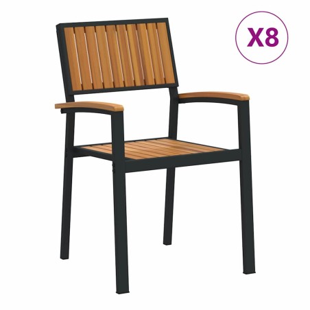 vidaXL Set di 8 sedie da giardino impilabili in acciaio e legno di acacia nero