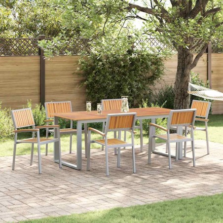 vidaXL Sedie da giardino impilabili 6 pz Grigio Acciaio e legno massello di acacia