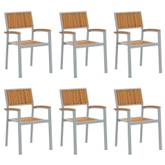 vidaXL Sedie da giardino impilabili 6 pz Grigio Acciaio e legno massello di acacia