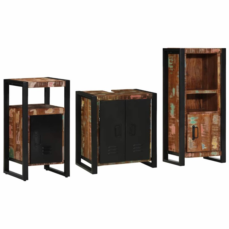 vidaXL Set di mobili per il bagno 3 pcs Legno massello riciclato